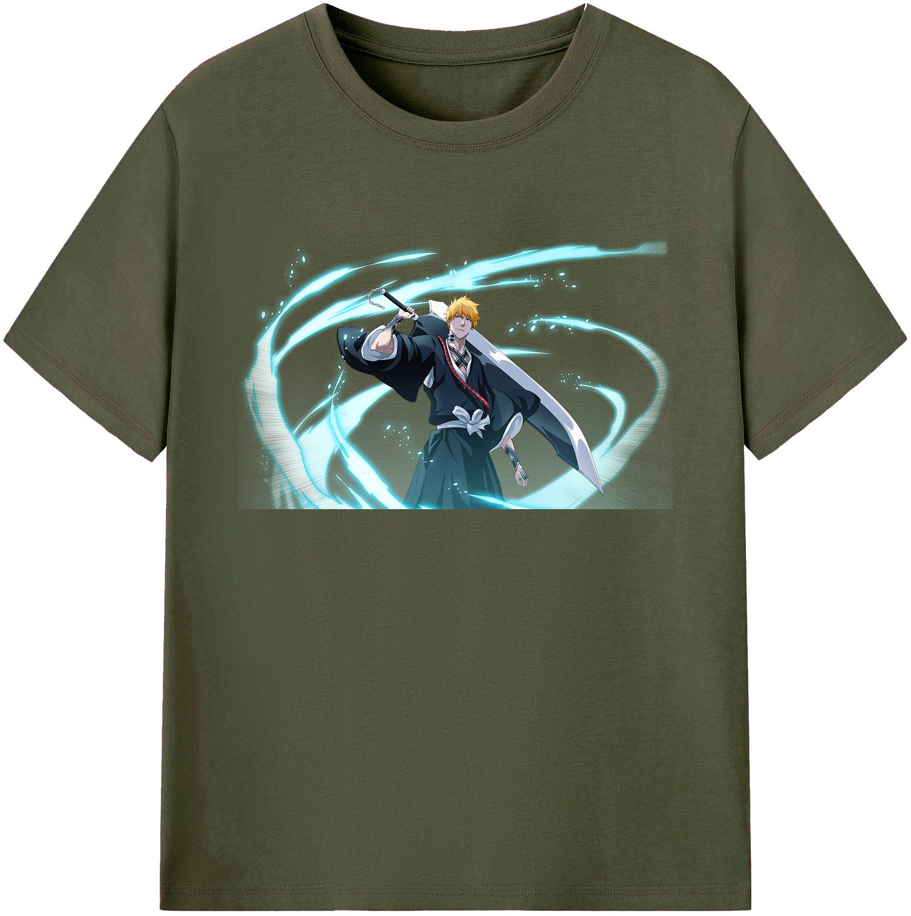 （画像用） ブリーチ 黒崎一護（くろさき いちご）BLEACH Kurosaki Ichigo 綿100％ メンズ半袖Tシャツ｜肌触りやわらか＆通気性